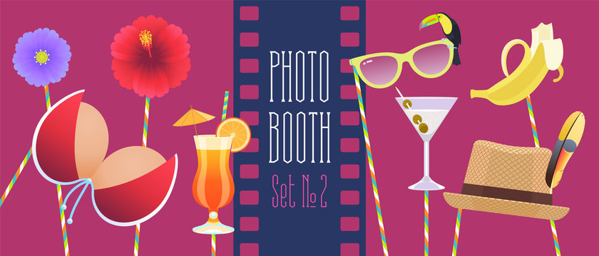 Photo booth props icon set vector illustration