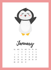 January 2018 year calendar page