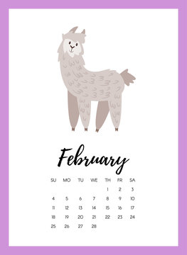 February 2018 year calendar page