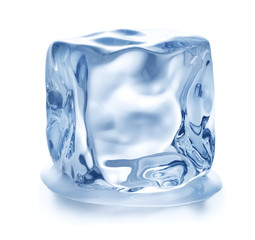 single cube of ice isolated on white background