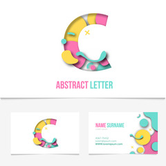 Paper cut letter c .Realistic 3D Creative Letter design. c letter template on The Business Card Template.Abstract Colorful Alphabet .Friendly funny ABC Typeface. Type Characters