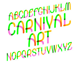 Carnival Art typeface. Colorful font. Isolated english alphabet.