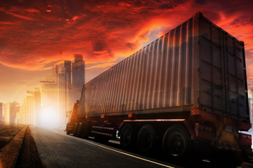 Naklejka na ściany i meble Transportation, import-export and logistics concept, container truck, transport and import-export commercial logistic, shipping business industry