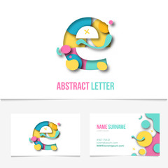 Paper cut letter e .Realistic 3D Creative Letter design. e letter template on The Business Card Template.Abstract Colorful Alphabet .Friendly funny ABC Typeface. Type Characters