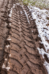 Tire track in the muddy ground