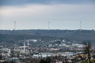 Naklejka premium Wind power near the village