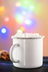 Enamel White Coffee Mug Cup of Cocoa Hot Drink Beverage with Marshmallow