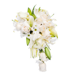 Flower bouquet of roses, lillies and camomile
