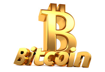 Bitcoin 3d rendering golden isolated