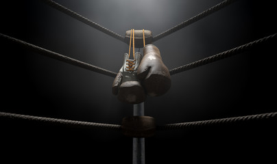 Obraz premium Vintage Boxing Corner And Hung Up Gloves