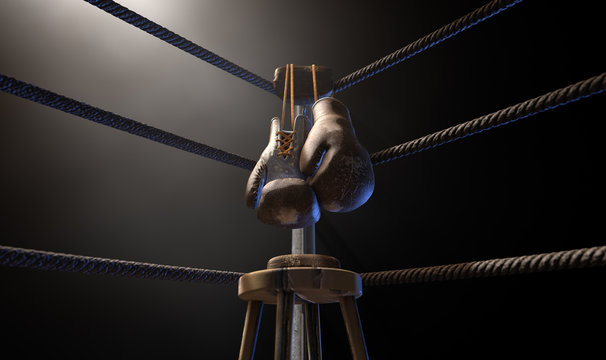 Vintage Boxing  Corner And Hung Up Gloves