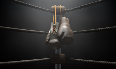 Vintage Boxing  Corner And Hung Up Gloves