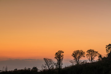 Beautiful sunset on the high mountain in Loei province, Thailand.
