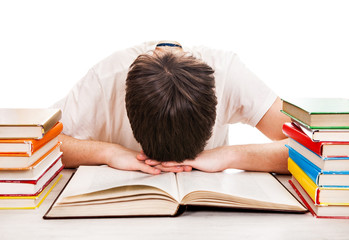 Tired Student with a Books