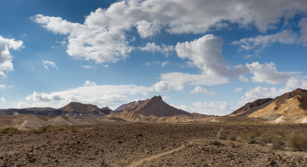 Trekking in Negev dramatic stone desert, Israel