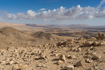Trekking in Negev dramatic stone desert, Israel