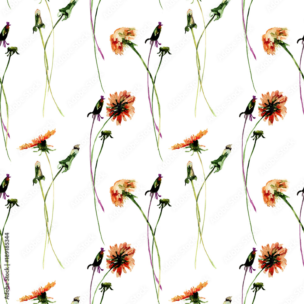 Wall mural seamless pattern with dandelion flowers