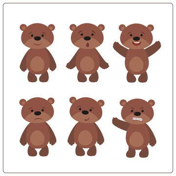 Set funny teddy bear in cartoon style. Collection isolated teddy bears on white background.