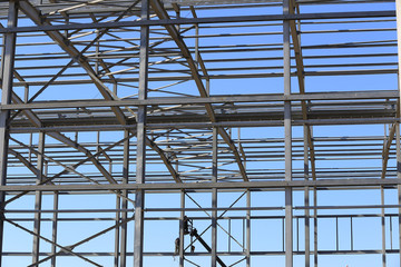 The steel frame structure is under construction
