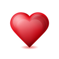 Red heart isolated on white background. Glossy crystal glass heart symbol of Valentines day.