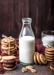 Chocolate chip cookies on wooden table. Homemade cookies dessert. 