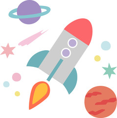 宇宙を飛ぶロケット