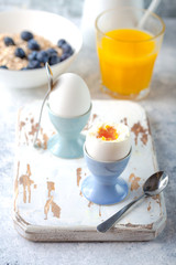 Fresh soft boiled eggs breakfast
