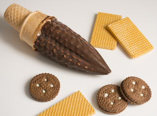 chocolate and vanilla cone
