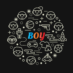 boy colorful gradient with line icons set
