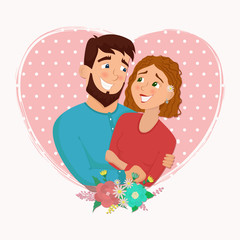 Man and woman in love. St. Valentine's day cartoon vector illustration.