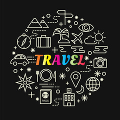 travel colorful gradient with line icons set