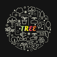 tree colorful gradient with line icons set