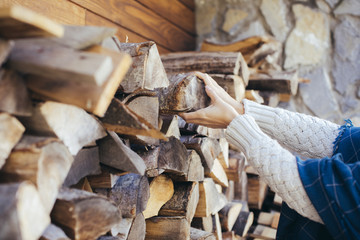 Woman Holding Fire Wood
