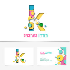 Paper cut letter k .Realistic 3D Creative Letter design. k letter template on The Business Card Template.Abstract Colorful Alphabet .Friendly funny ABC Typeface. Type Characters