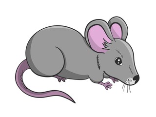 Cartoon illustration of grey cute mouse