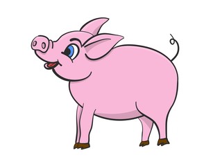 Funny cartoon pink pig
