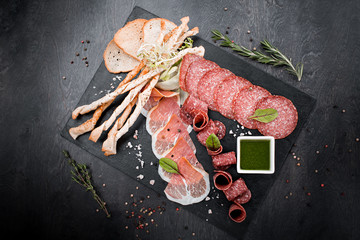 Delicious meat plate traditional italian and spanish refreshment dish