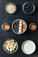 Oatmeal with blueberries, bananas and chia seed 
