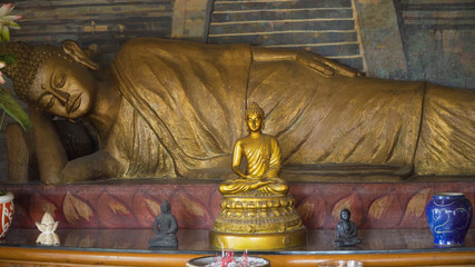 Bali, Indonesia - October 15, 2017: Statue of the Buddha god in the Buddhist temple Brahma Vihara...
