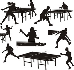table tennis silhouettes - players in action