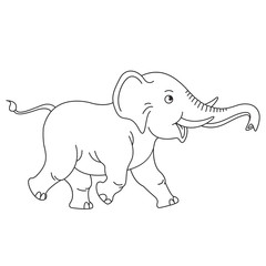 black outline,happy baby elephant walking vector cartoon