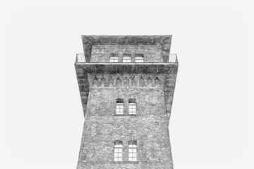 Creative Illustration - Old Brick Watch Tower - Pencil Sketch