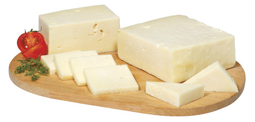 cheese on wooden board isolated on white
