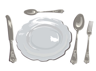 plate spoon fork white