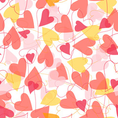 Red pink and yellow heart seamless pattern background. Abstract romantic holiday design vector illustration for Valentine's day