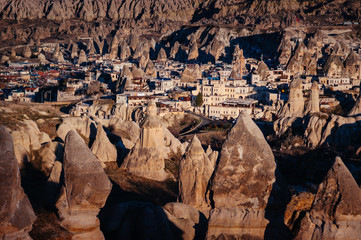  Cappadocia beautiful volcanic rock and high angle view of Goreme city, Nevsehir, Turkey