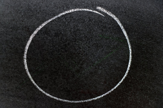 White color chalk hand drawing as circle shape on black board background
