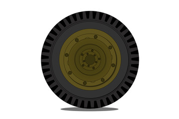 military vehicle wheel and tire isolated on the white background