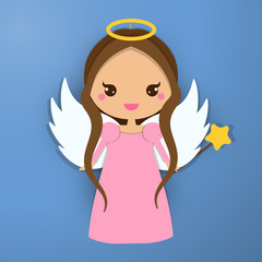 Cute angel. Kawaii style. Paper figure, sticker. Religious holidays decorative design element in paper art style