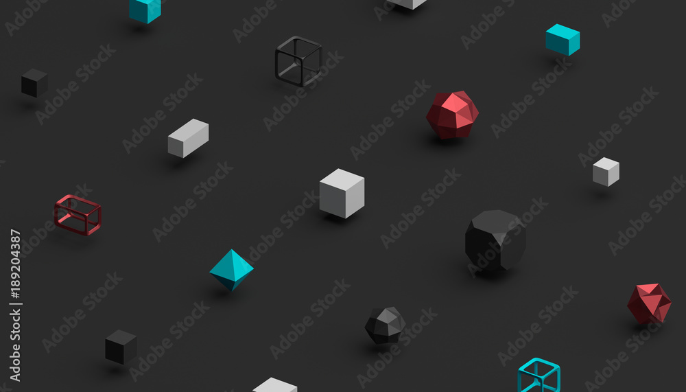 Poster abstract 3d rendering of geometric shapes. computer generated minimalistic background with cubes. mo